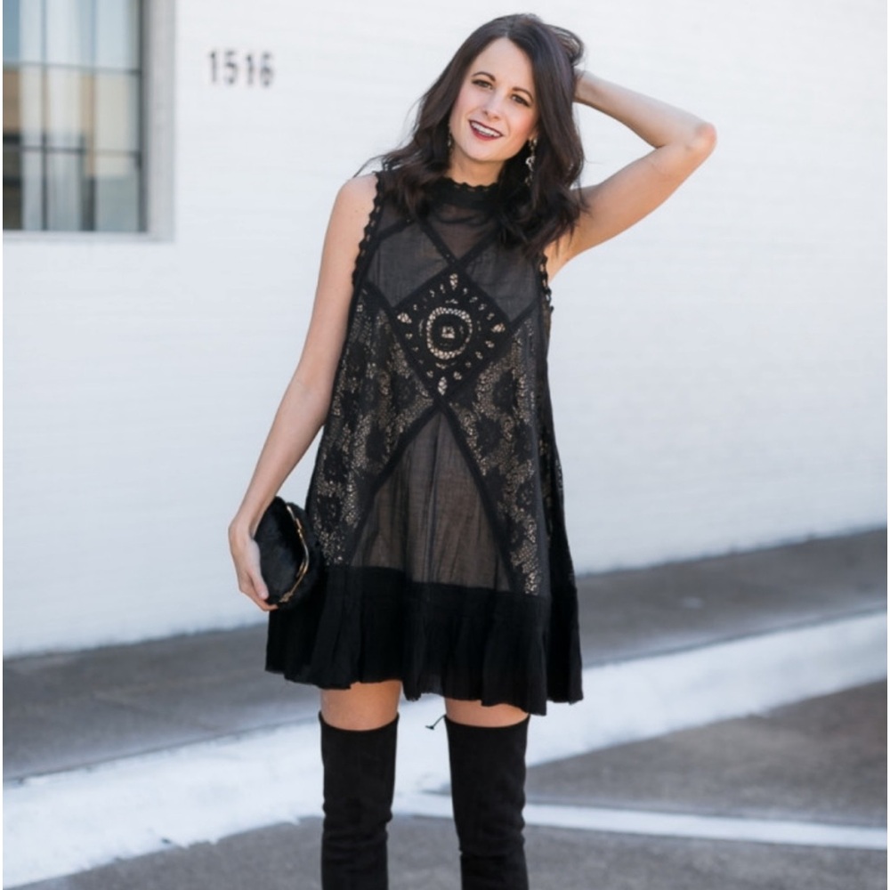 Free People Black and Cream Mock Neck Sundress